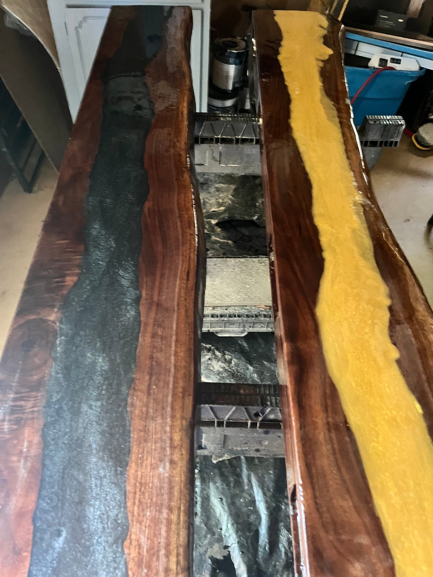 Live Edge Black Walnut Epoxy River Mantle