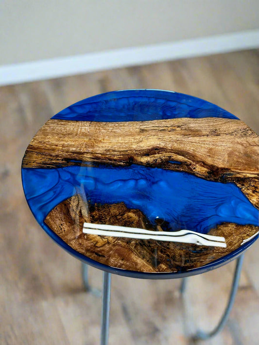 Blue River Round Epoxy End Table